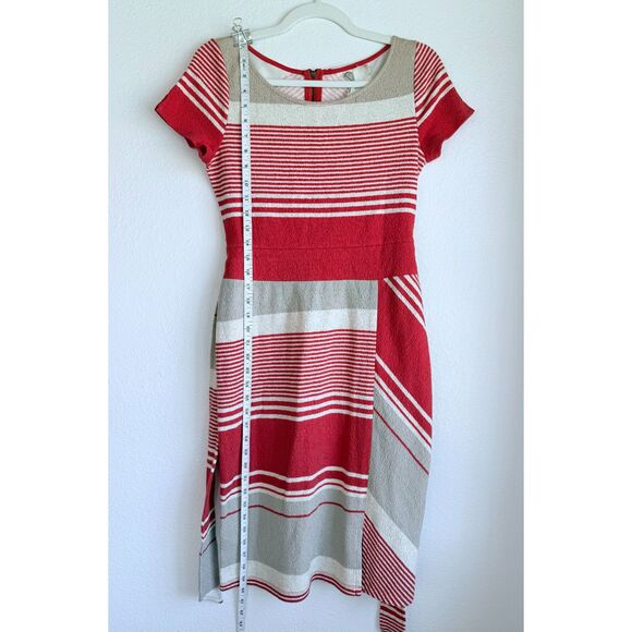 Anthropologie Lilka Sorella Mixed Stripes Short Sleeve Belted Dress in Red & Tan - Picture 9 of 12